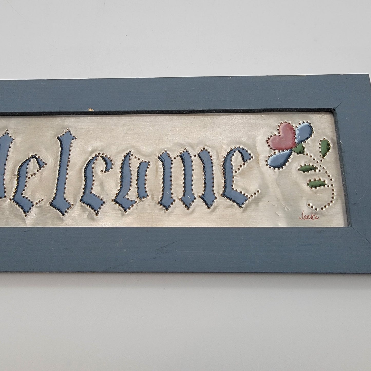 Jackie Hinderliter Punch Tin Welcome Sign Framed