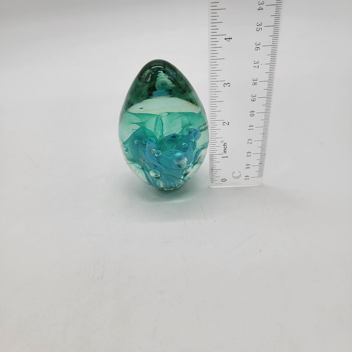 Vintage Aqua Blue Swirl Art Glass Egg Paperweight