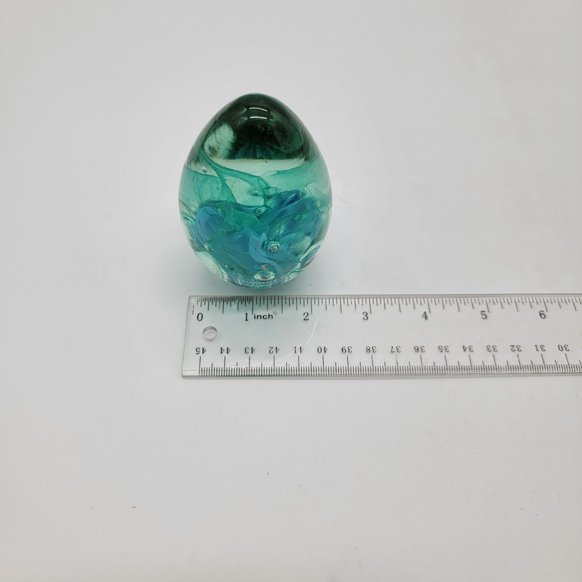 Vintage Aqua Blue Swirl Art Glass Egg Paperweight