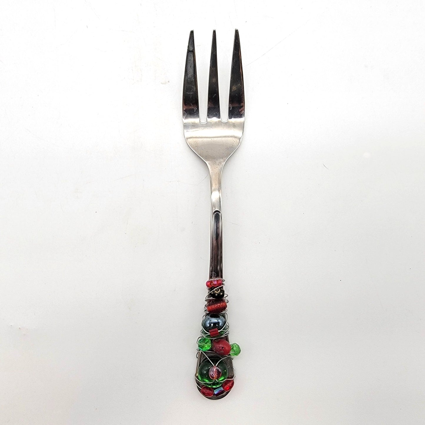 Festive Beaded Stainless Steel Serving Utensils Fork & Spoon Set