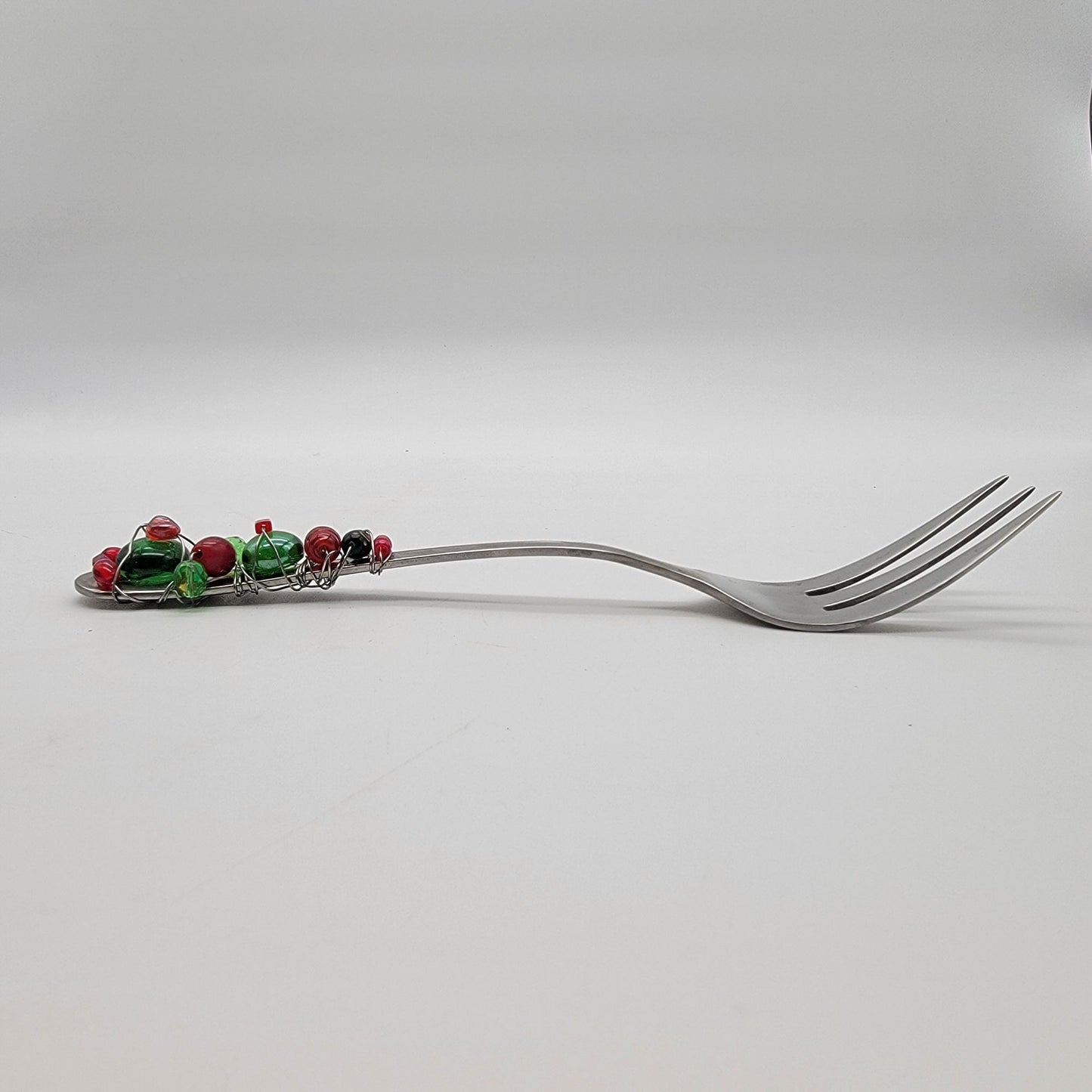 Festive Beaded Stainless Steel Serving Utensils Fork & Spoon Set