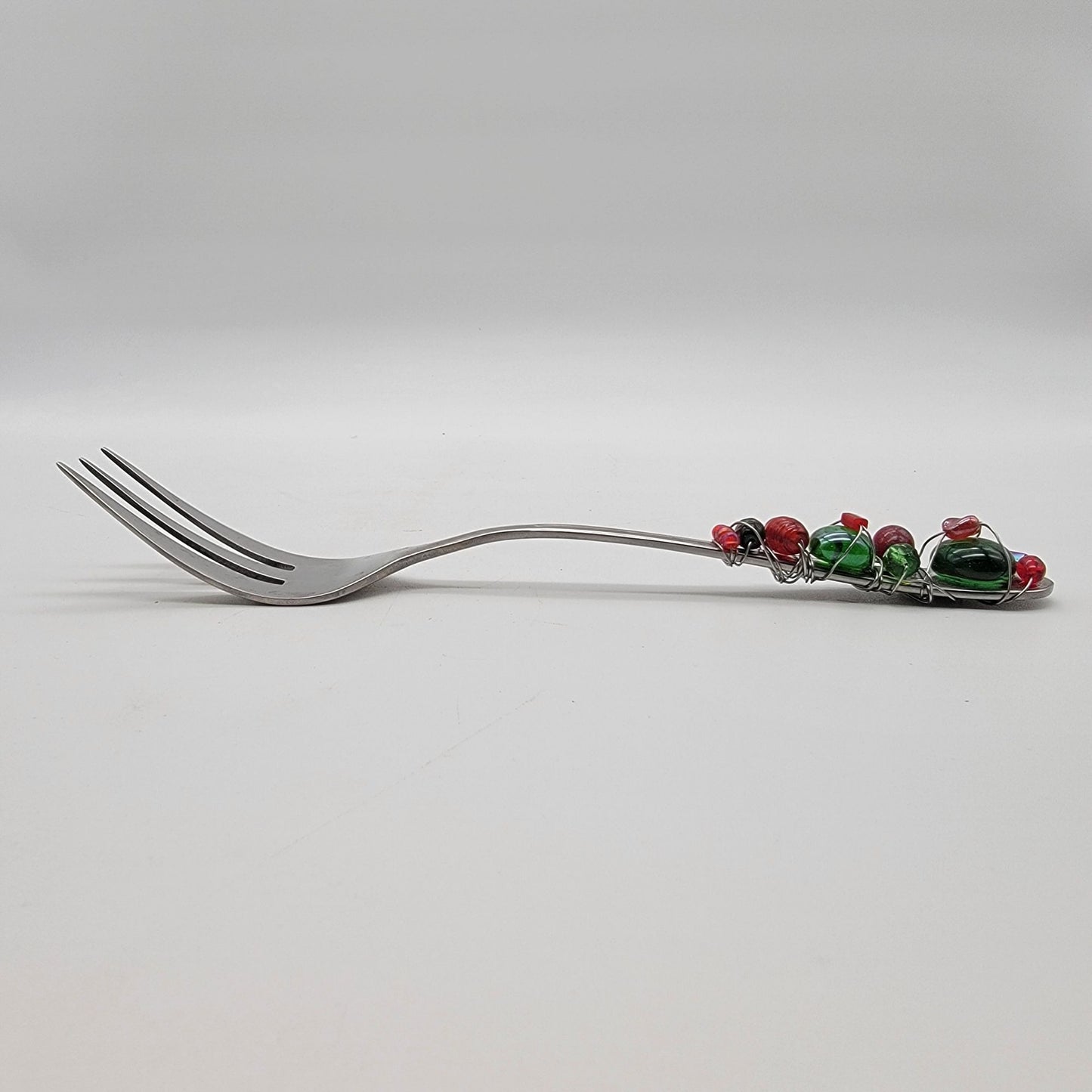 Festive Beaded Stainless Steel Serving Utensils Fork & Spoon Set