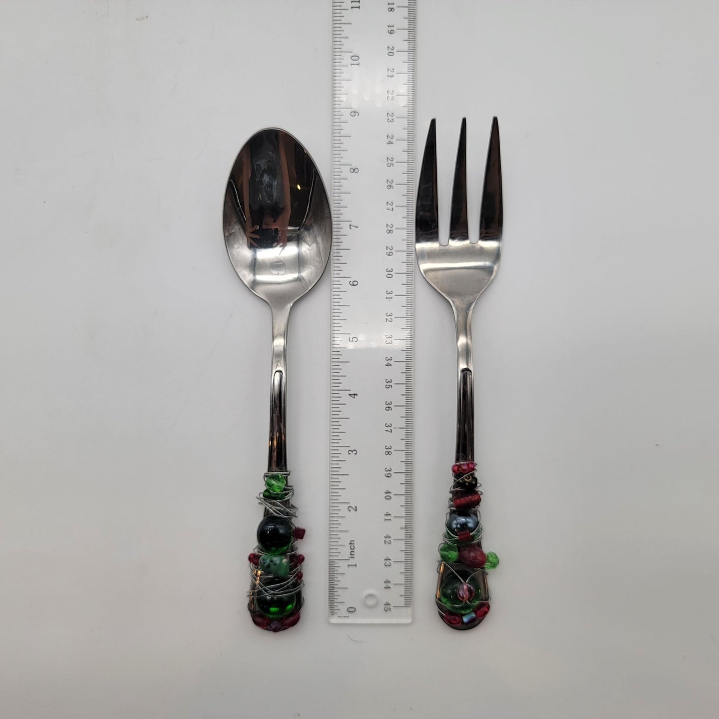 Festive Beaded Stainless Steel Serving Utensils Fork & Spoon Set