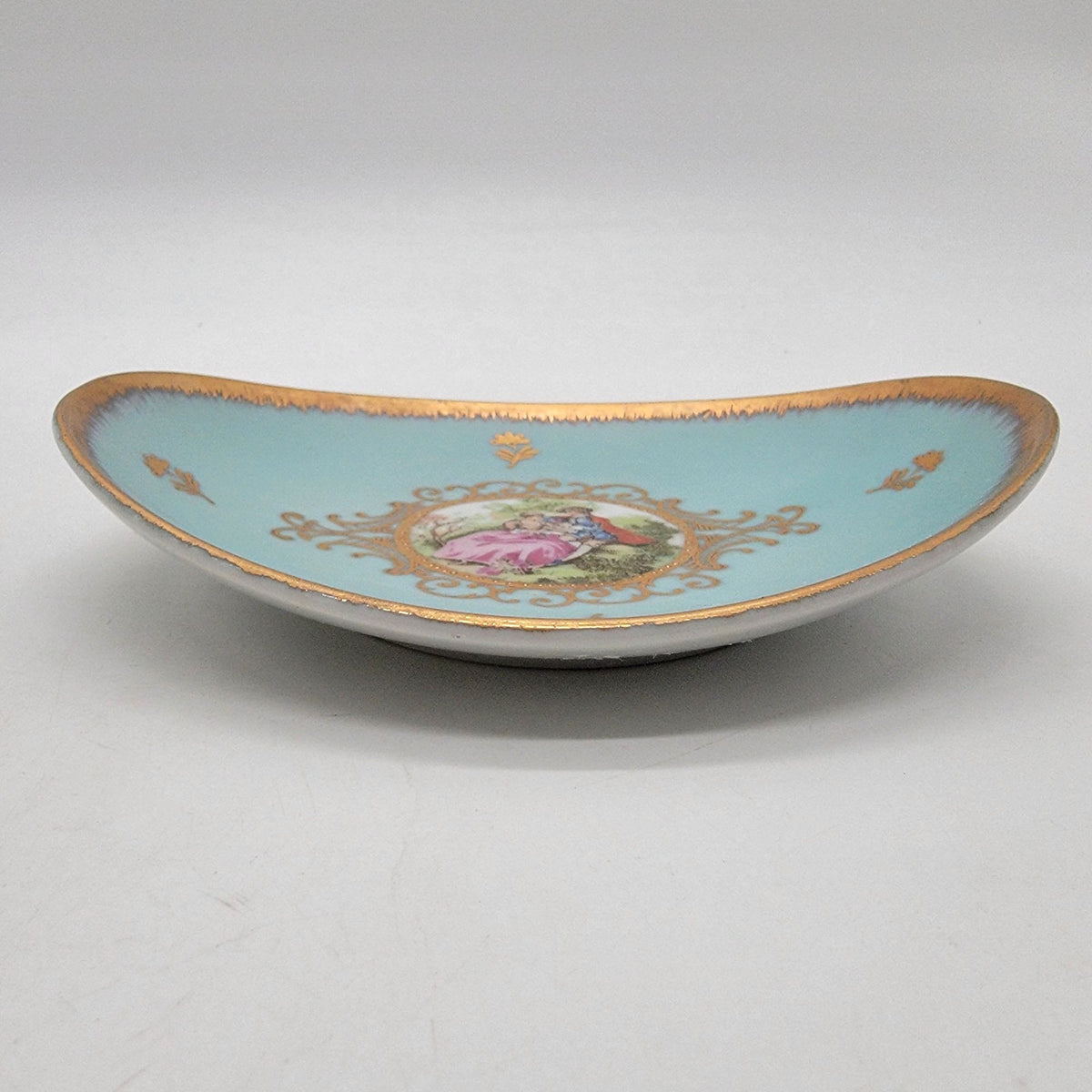 Vintage Bleu Celeste Porcelain Oval Dish With Courting Couple