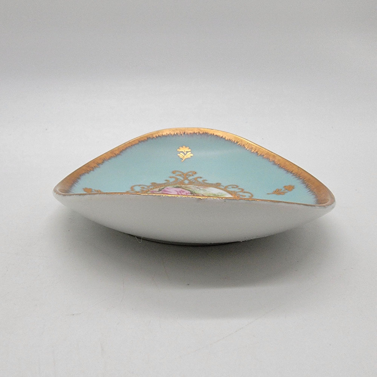 Vintage Bleu Celeste Porcelain Oval Dish With Courting Couple