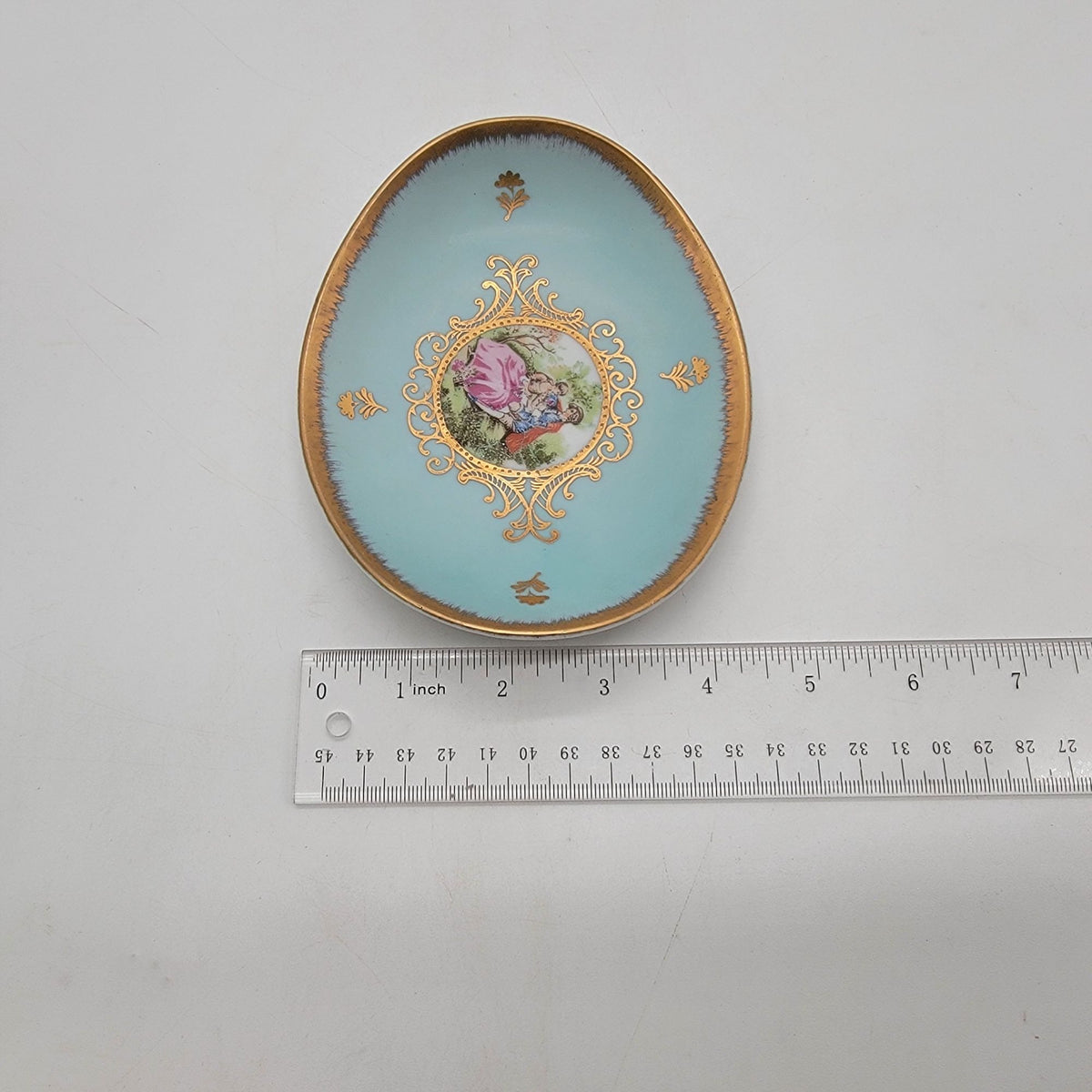 Vintage Bleu Celeste Porcelain Oval Dish With Courting Couple