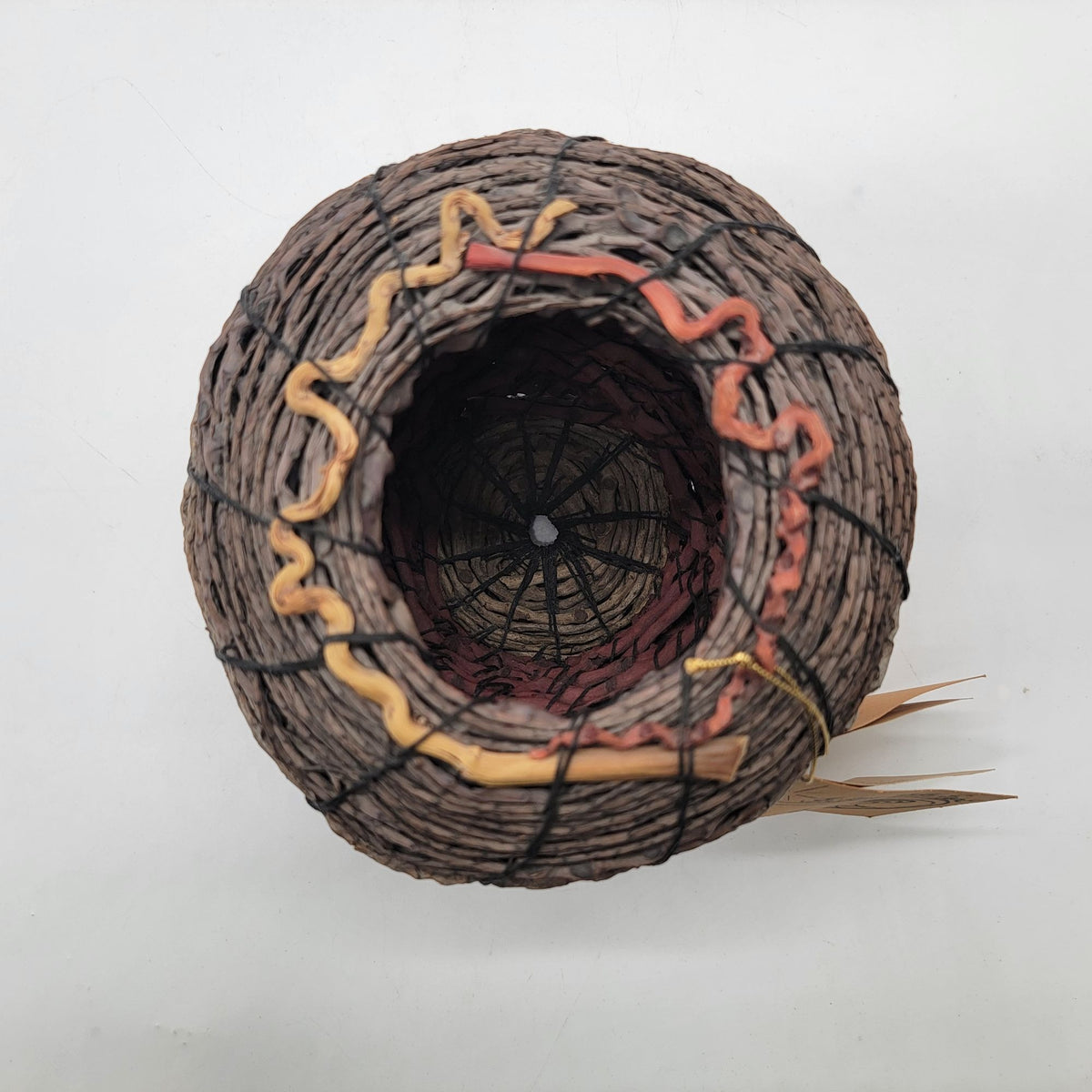 Vintage Fibers With Spirit Handwoven Palm Stem Basket By Gayna Uransky