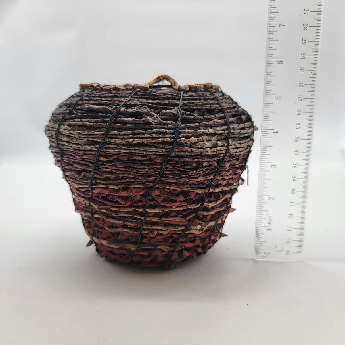 Vintage Fibers With Spirit Handwoven Palm Stem Basket By Gayna Uransky