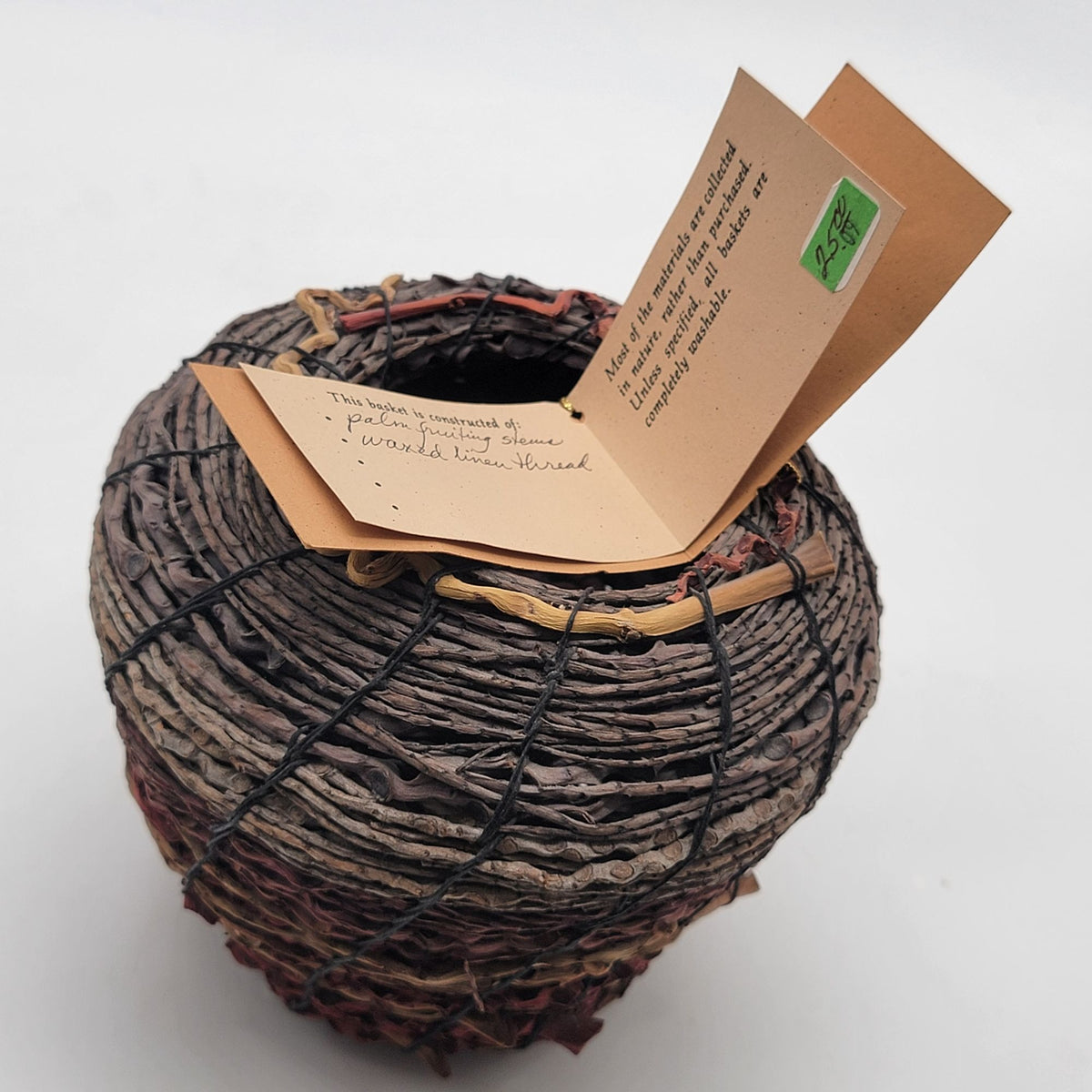 Vintage Fibers With Spirit Handwoven Palm Stem Basket By Gayna Uransky