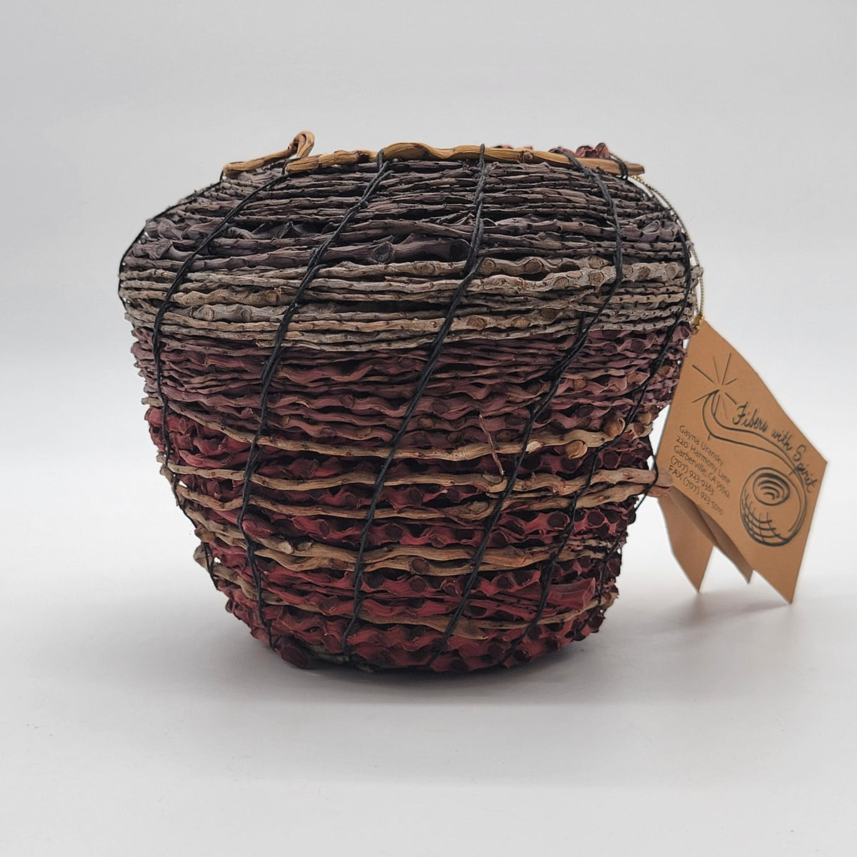 Vintage Fibers With Spirit Handwoven Palm Stem Basket By Gayna Uransky