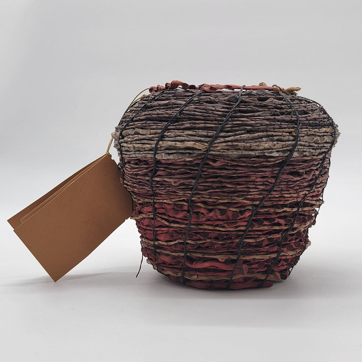 Vintage Fibers With Spirit Handwoven Palm Stem Basket By Gayna Uransky