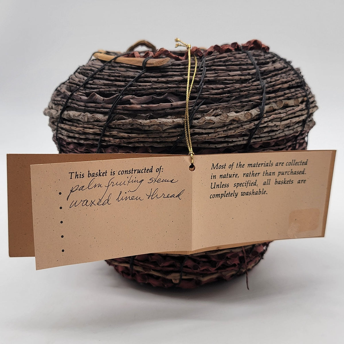 Vintage Fibers With Spirit Handwoven Palm Stem Basket By Gayna Uransky