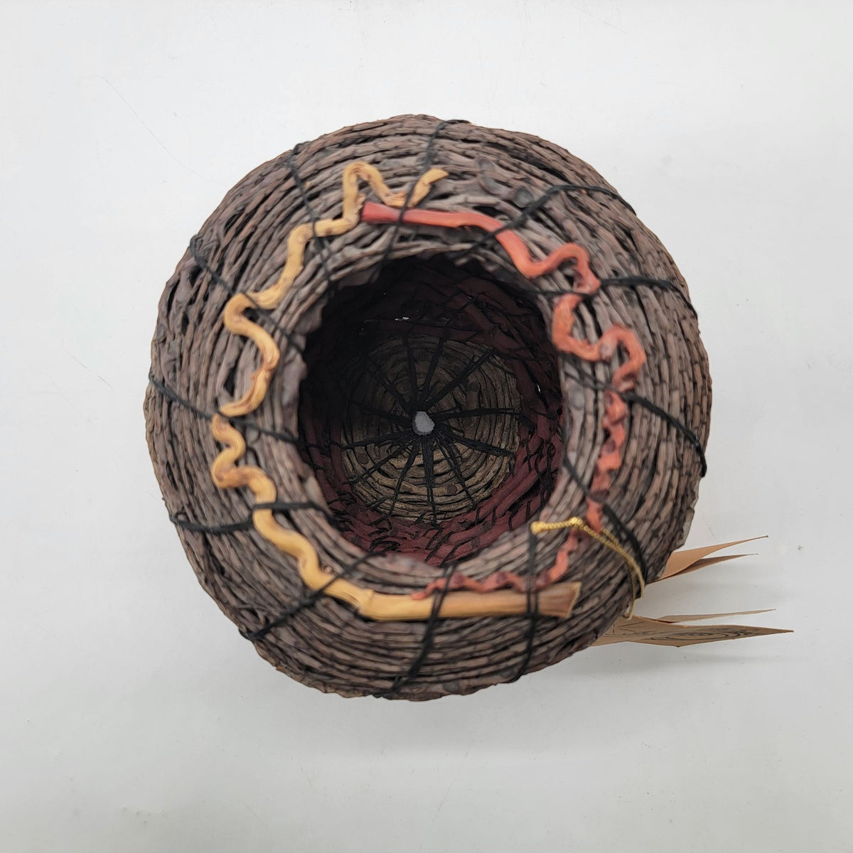 Vintage Fibers With Spirit Handwoven Palm Stem Basket By Gayna Uransky