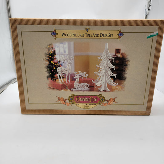 Grandeur Noel Wood Filigree Tree & Deer Set 2003 Collectors Edition