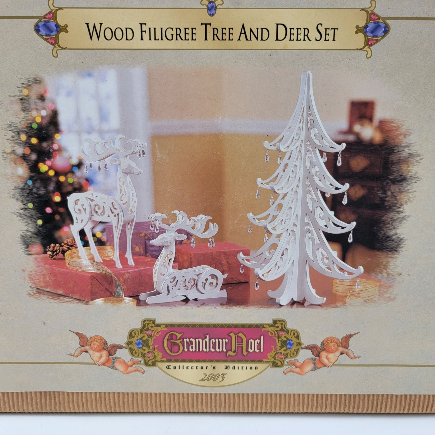 Grandeur Noel Wood Filigree Tree & Deer Set 2003 Collectors Edition