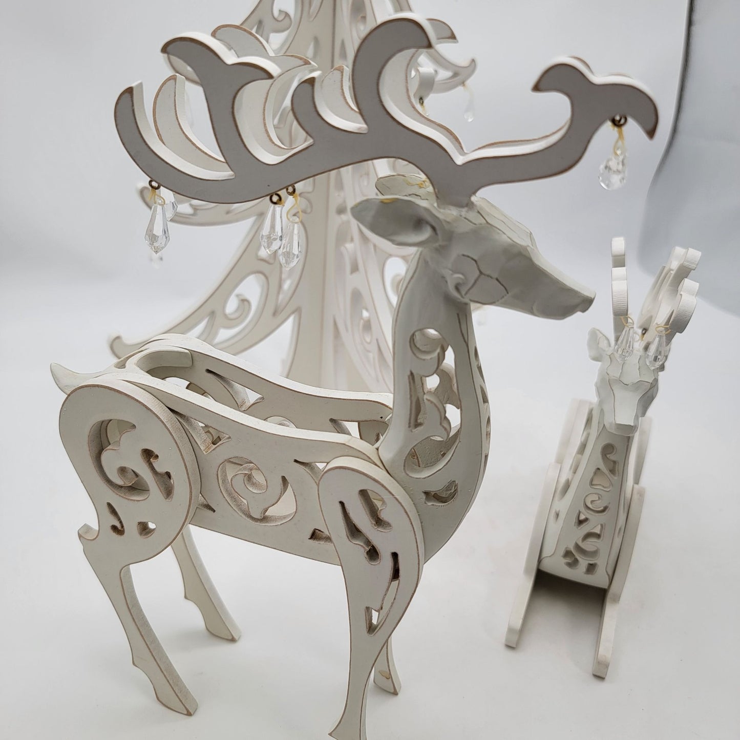 Grandeur Noel Wood Filigree Tree & Deer Set 2003 Collectors Edition