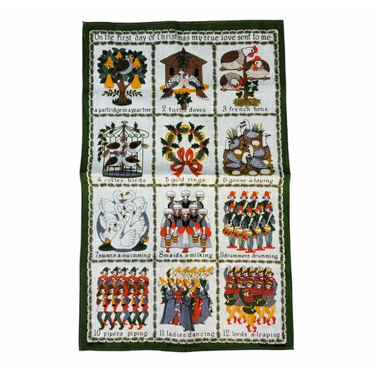 Vintage Ulster Weaver 12 Days Of Christmas Irish Linen Tea Towel