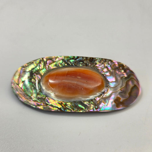 Antique Abalone Shell & Blister Pearl Brooch With C-Clasp Hinge Circa 1850-1910