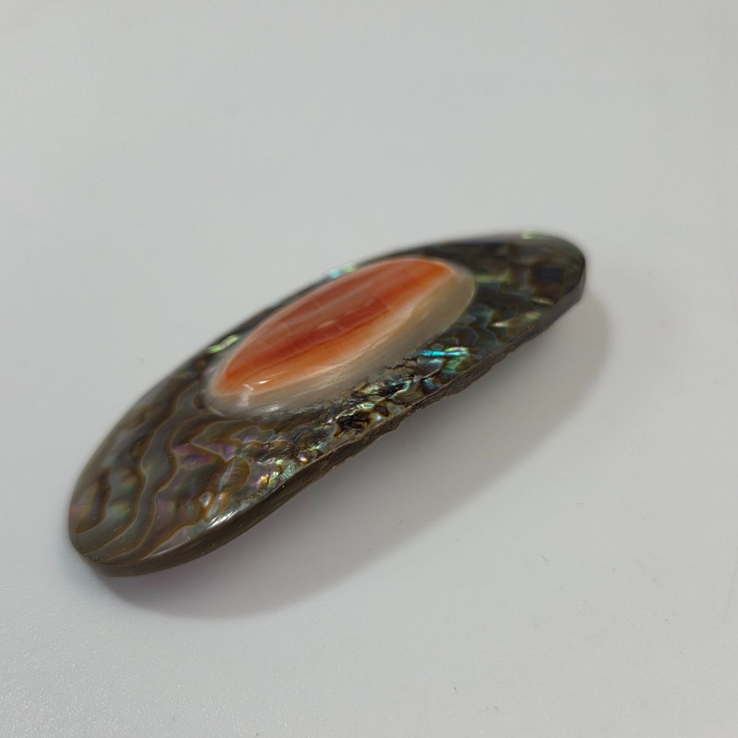 Antique Abalone Shell & Blister Pearl Brooch With C-Clasp Hinge Circa 1850-1910
