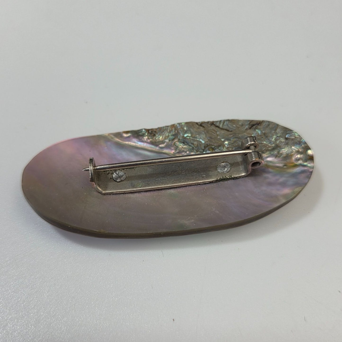 Antique Abalone Shell & Blister Pearl Brooch With C-Clasp Hinge Circa 1850-1910