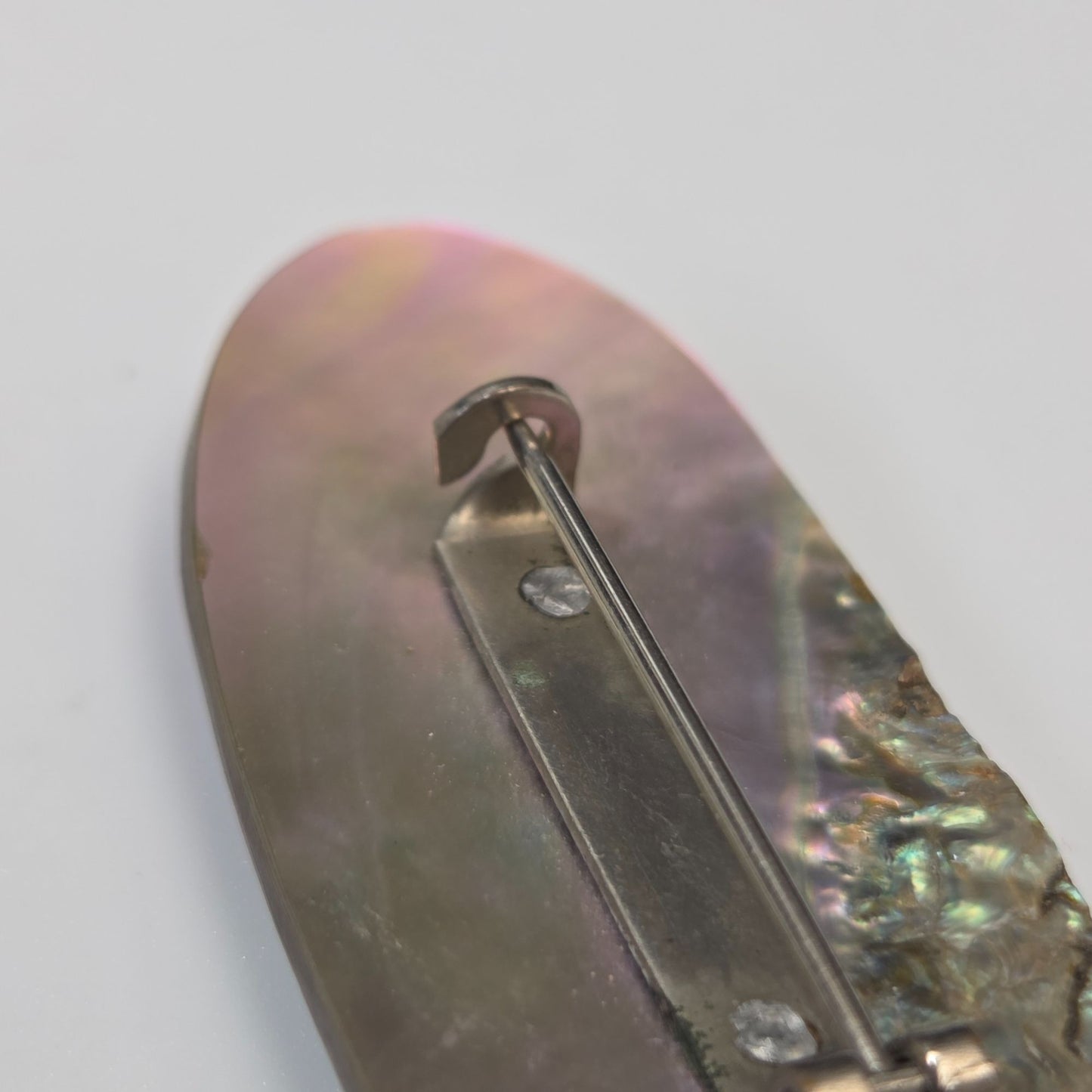 Antique Abalone Shell & Blister Pearl Brooch With C-Clasp Hinge Circa 1850-1910