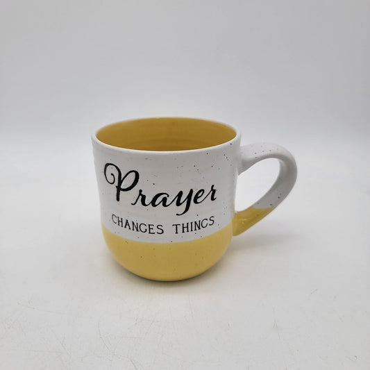 Prayer Changes Things Yellow & White Ceramic Mug