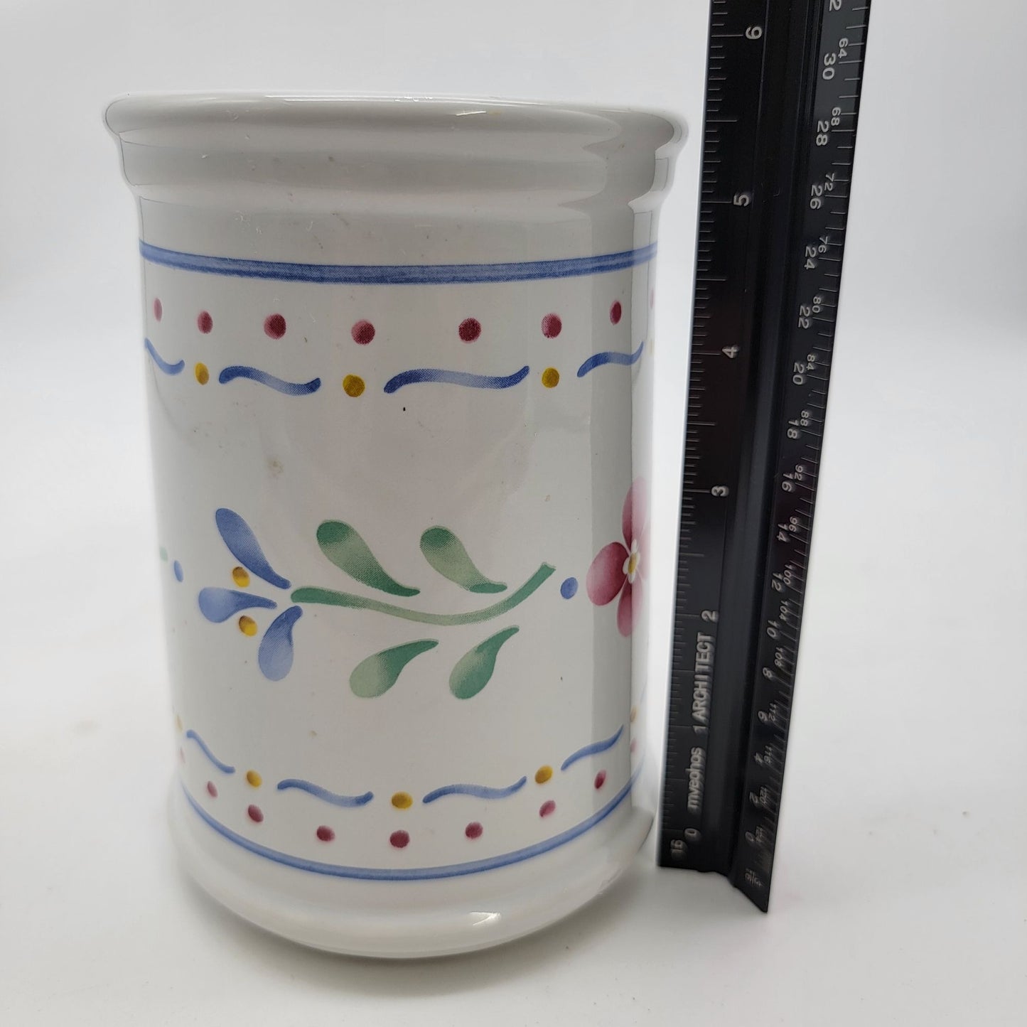Vintage Utensil Holder With Floral Design