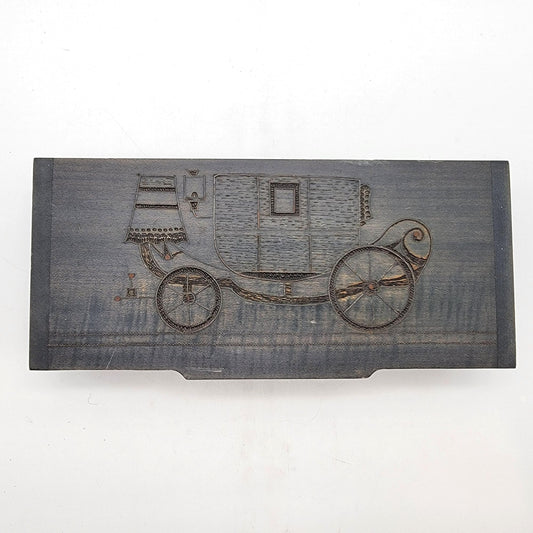 Vintage Carved Linden Wood Box With Carriage Made in Poland