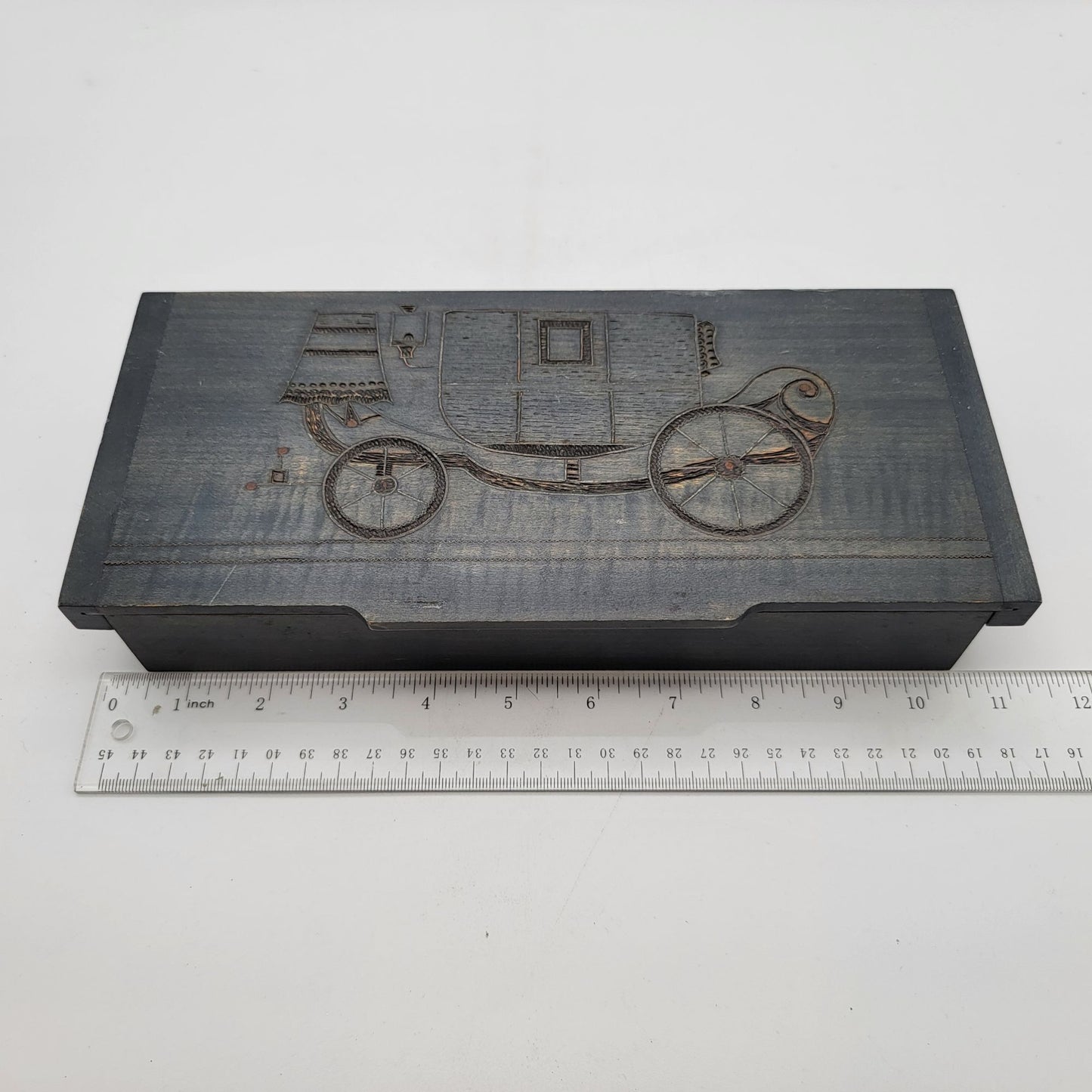 Vintage Carved Linden Wood Box With Carriage Made in Poland