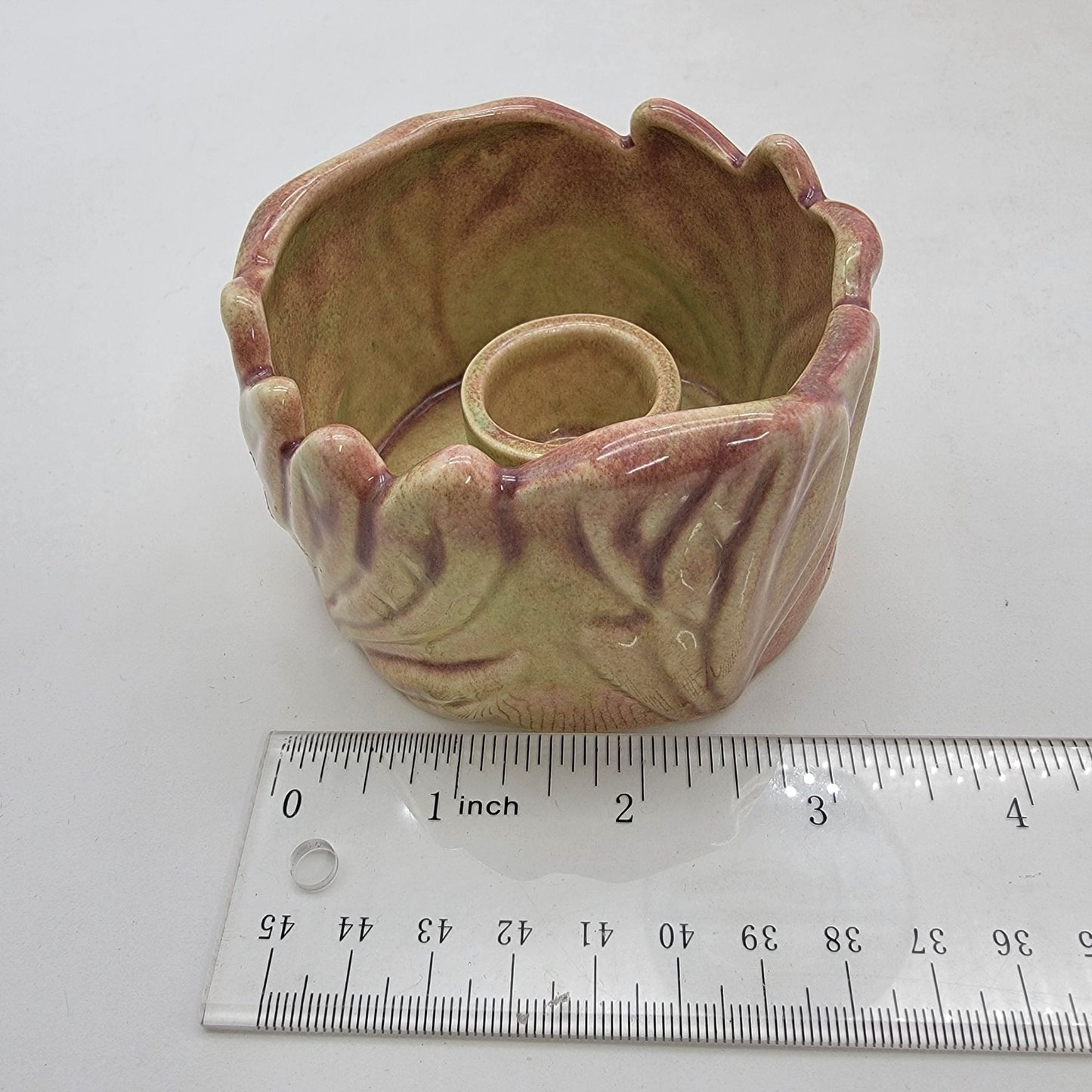 Vintage West Coast Pottery Leaf Low Planter or Serving Dish & Candle Holder