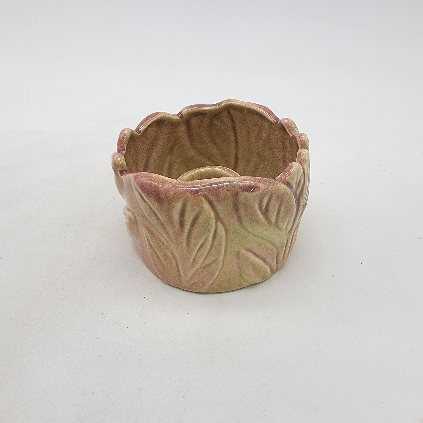 Vintage West Coast Pottery Leaf Low Planter or Serving Dish & Candle Holder