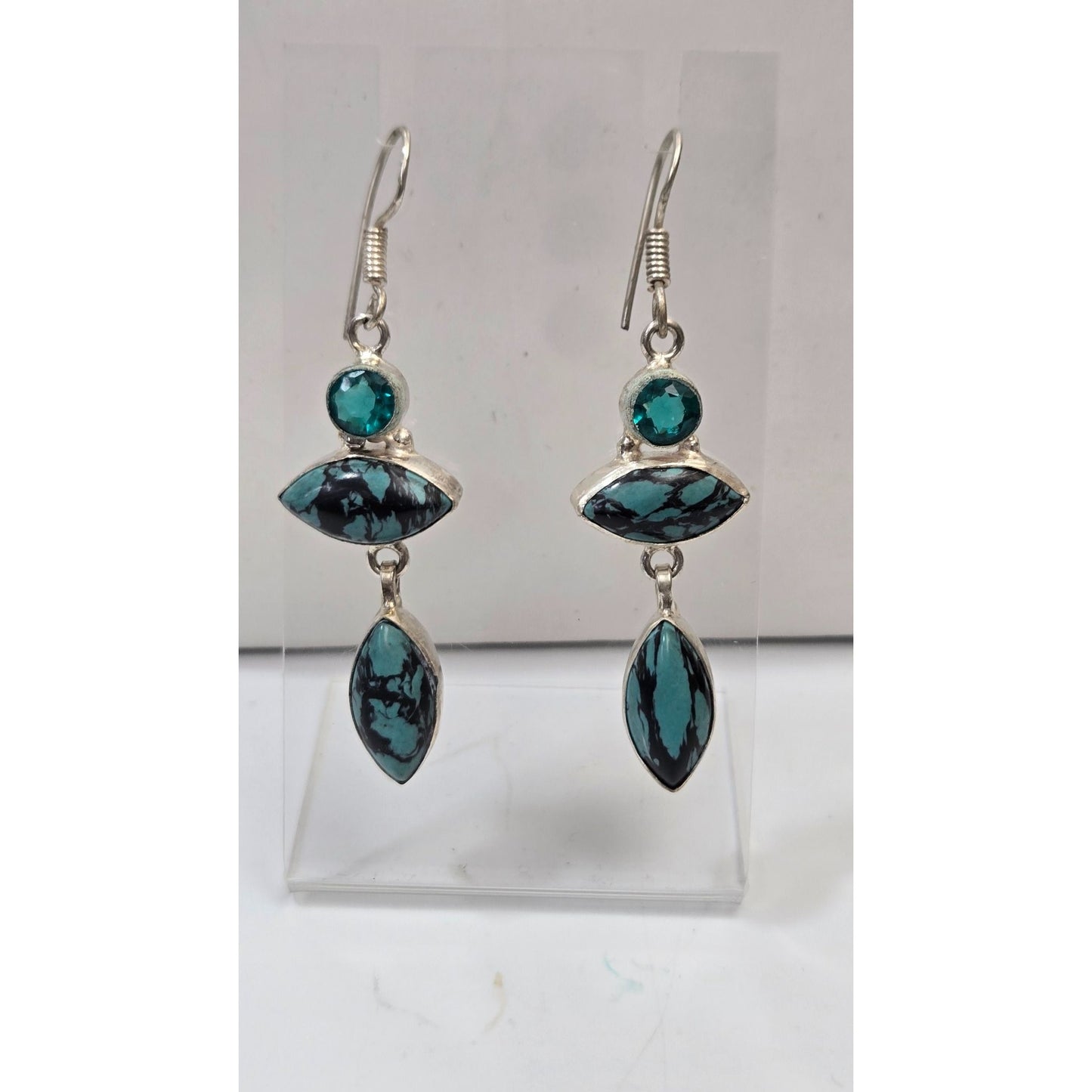 Blue Topaz & New Lander Turquoise Dangle Earrings