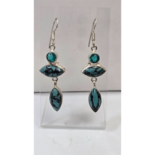 Blue Topaz & New Lander Turquoise Dangle Earrings