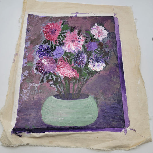 Vintage Wildflower Bouquet Impasto Original Painting By June Lowe 1990