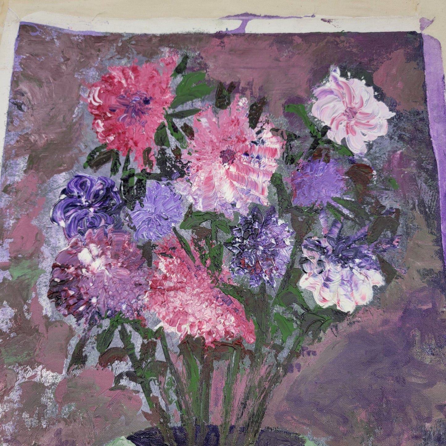 Vintage Wildflower Bouquet Impasto Original Painting By June Lowe 1990