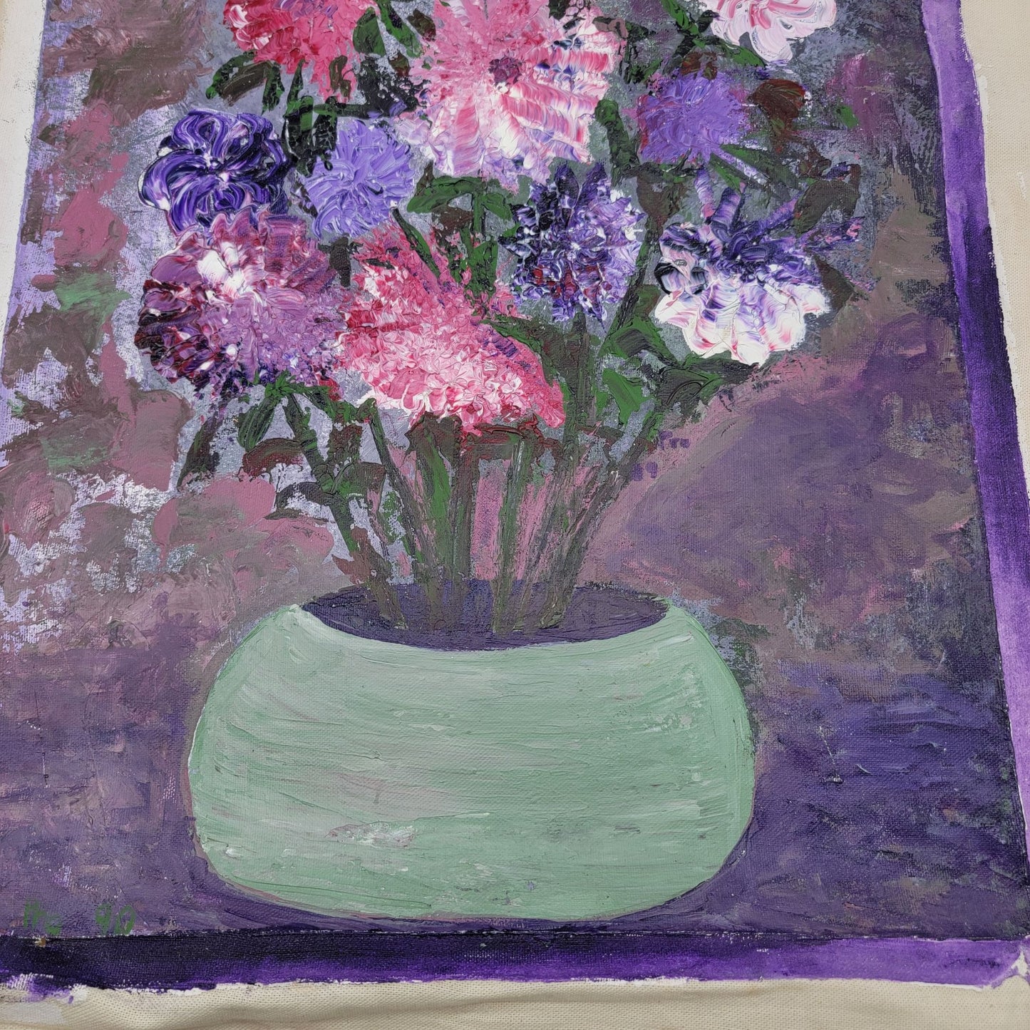 Vintage Wildflower Bouquet Impasto Original Painting By June Lowe 1990