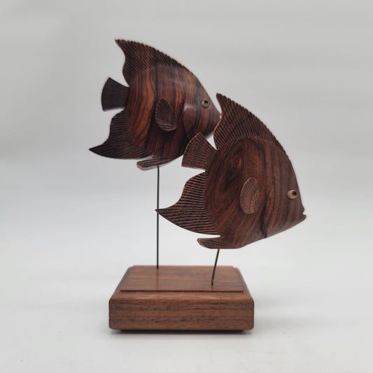 Vintage Mid-Century Modern Carved Wood Angel Fish Sculpture