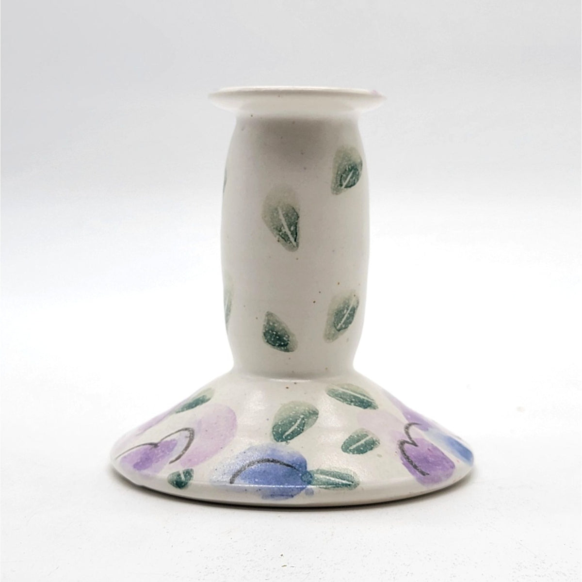 Signed Art Pottery Purple Floral Single Candle Holder