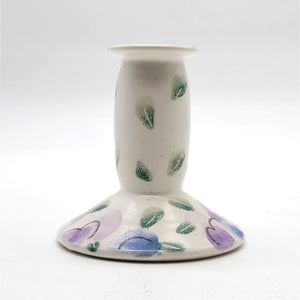 Signed Art Pottery Purple Floral Single Candle Holder
