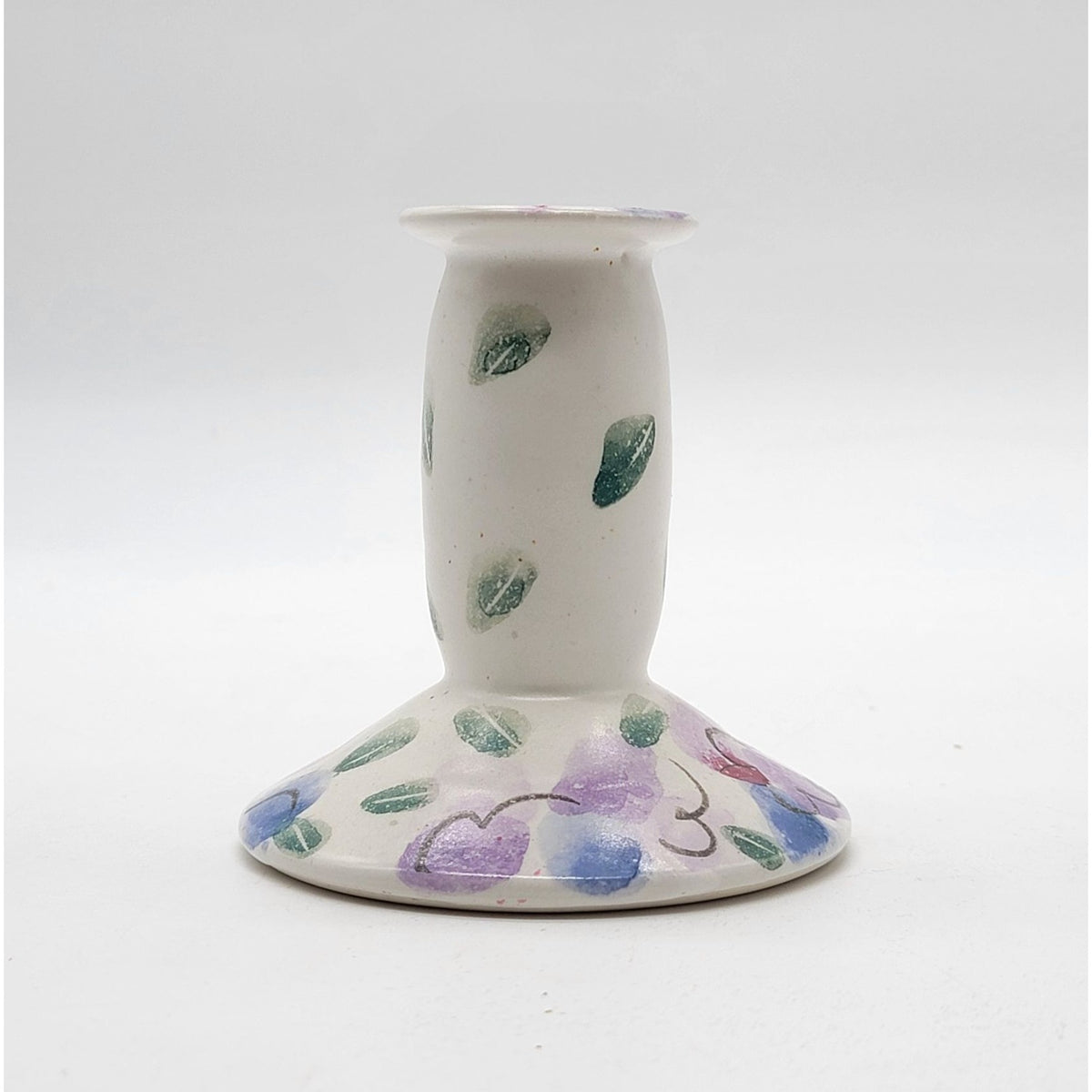 Signed Art Pottery Purple Floral Single Candle Holder