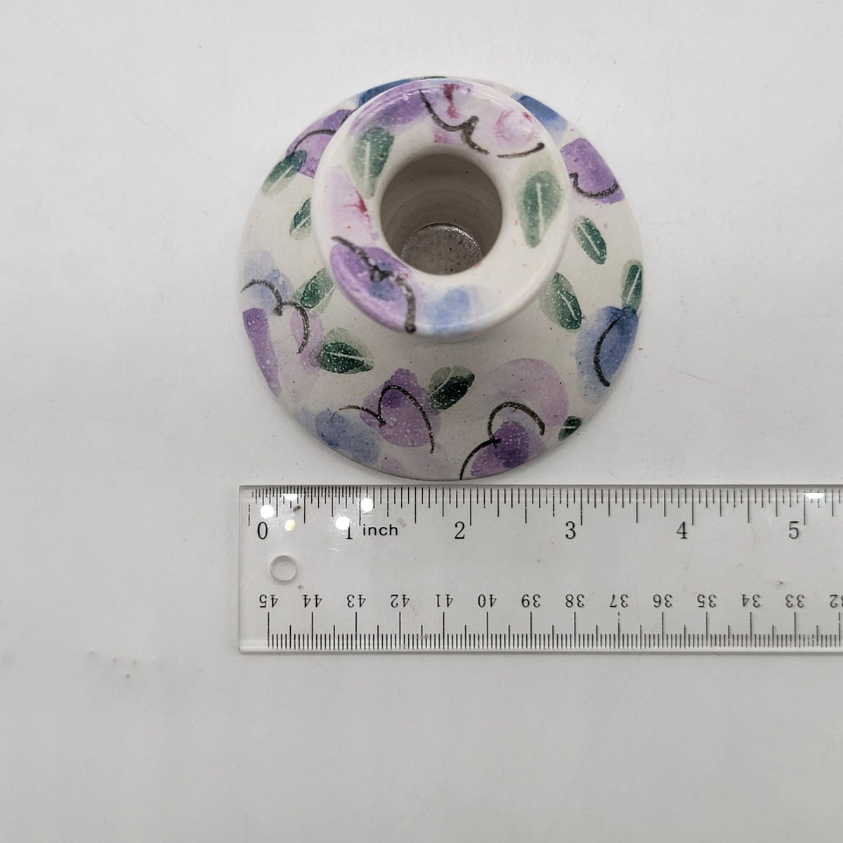 Signed Art Pottery Purple Floral Single Candle Holder