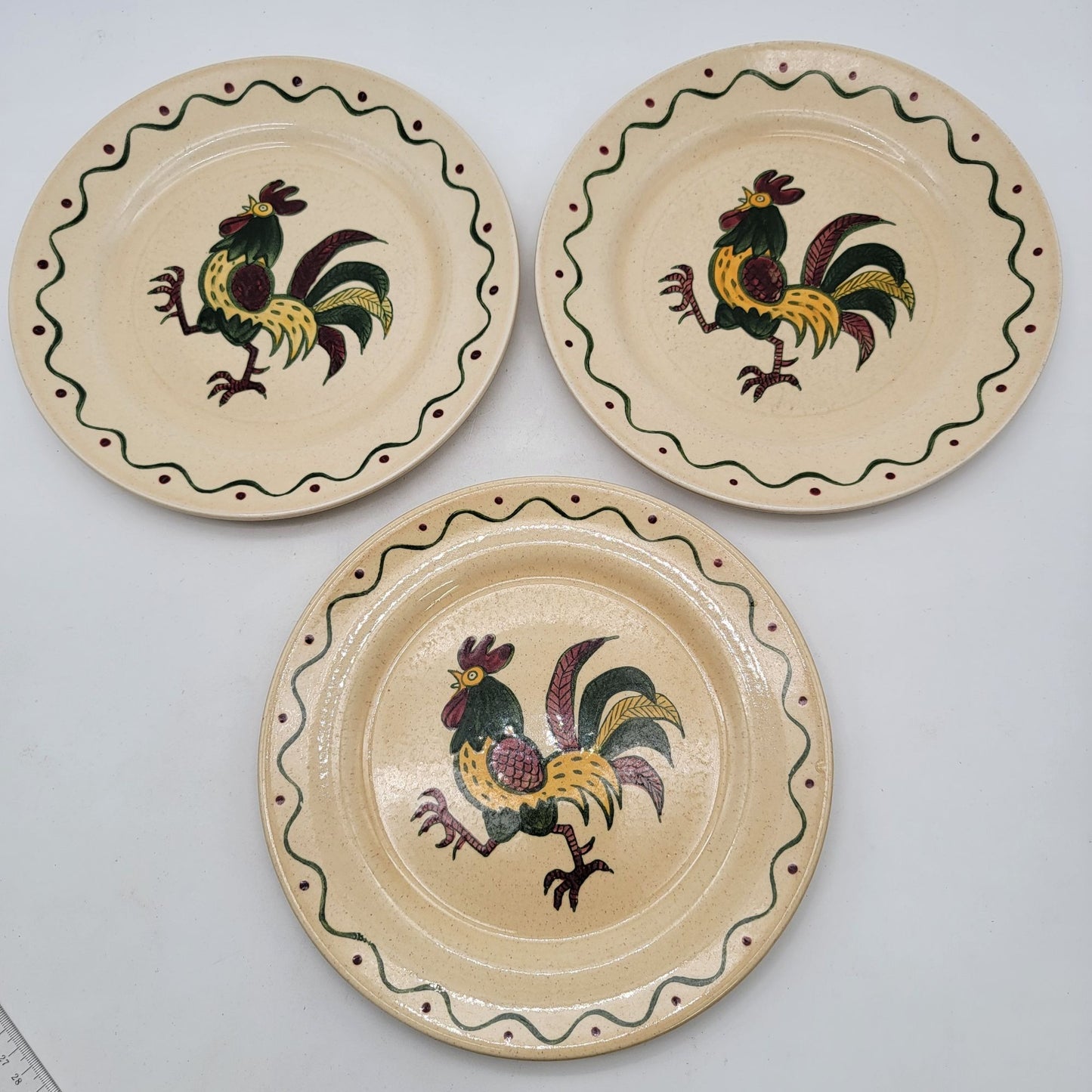 Set Of 3 Vintage Poppytrail By Metlox Rooster Plates