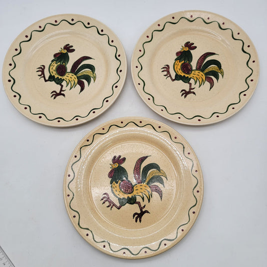Set Of 3 Vintage Poppytrail By Metlox Rooster Plates