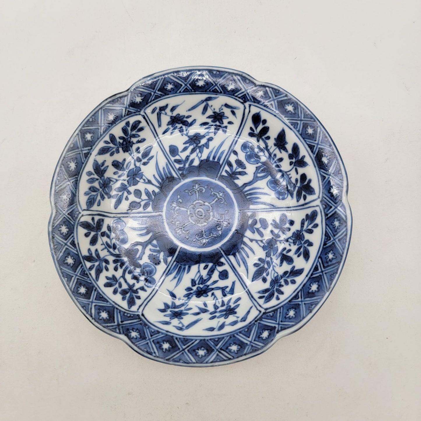 Vintage Japanese Arita Porcelain Scalloped Small Dish Blue & White