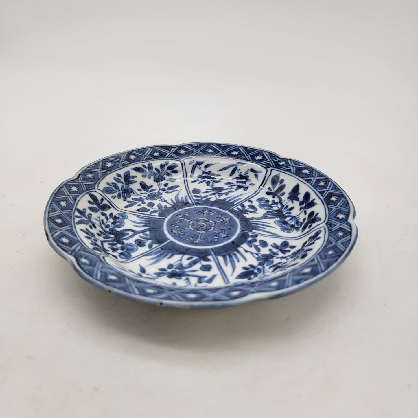 Vintage Japanese Arita Porcelain Scalloped Small Dish Blue & White