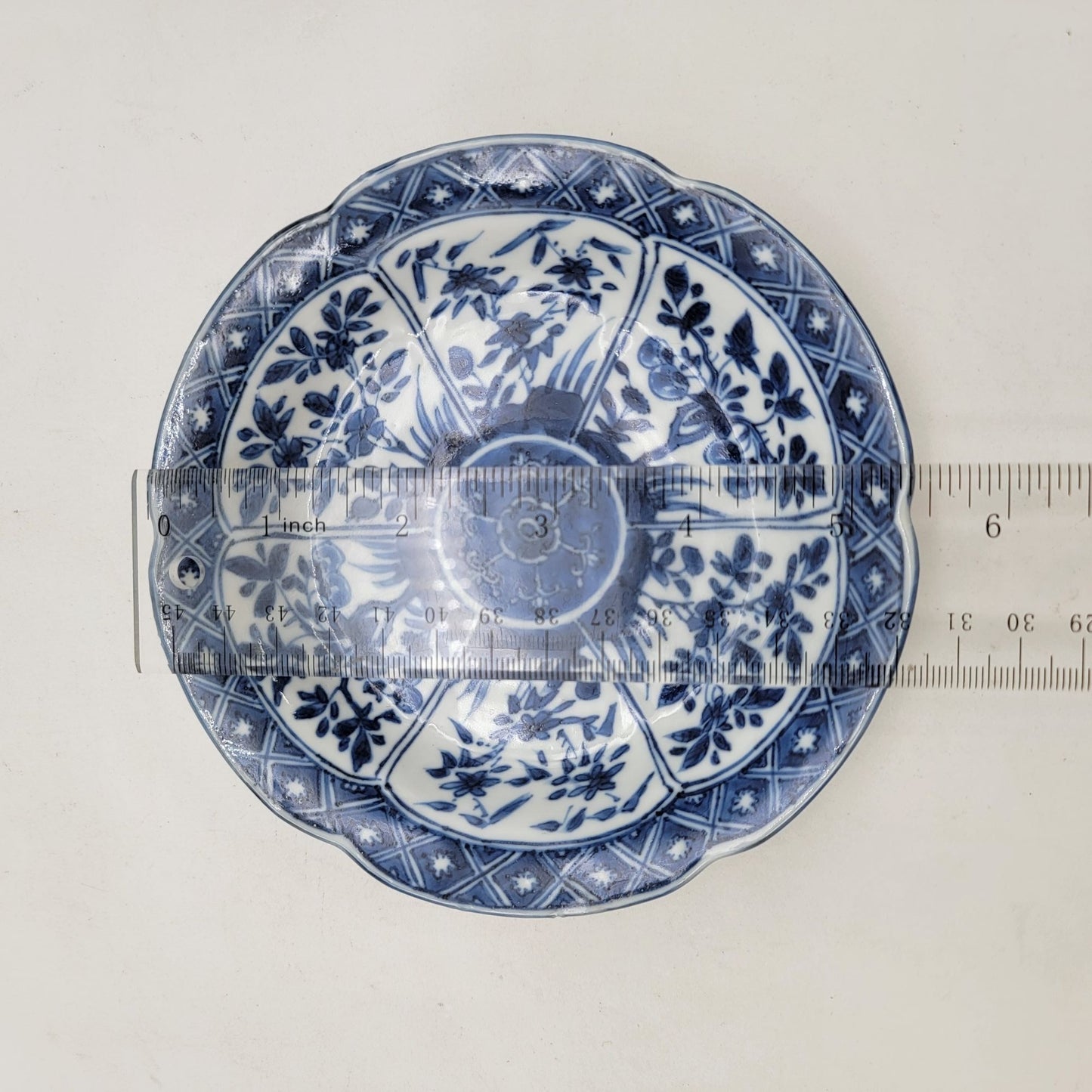 Vintage Japanese Arita Porcelain Scalloped Small Dish Blue & White