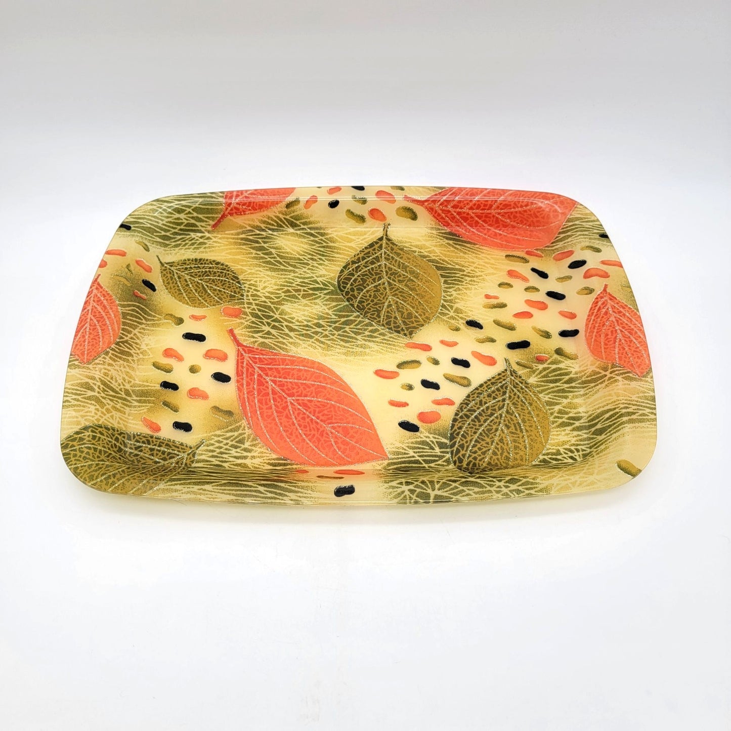 Vintage Fiberglass Serving Tray With Autumn Leaves