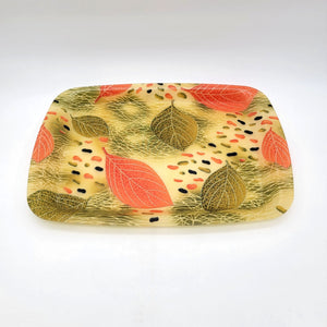 Vintage Fiberglass Serving Tray With Autumn Leaves