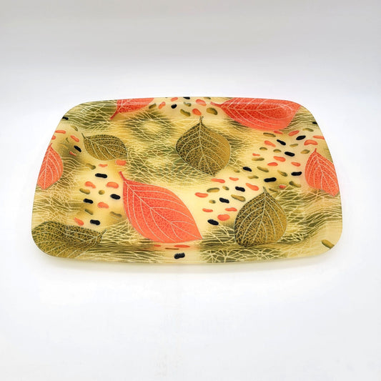 Vintage Fiberglass Serving Tray With Autumn Leaves