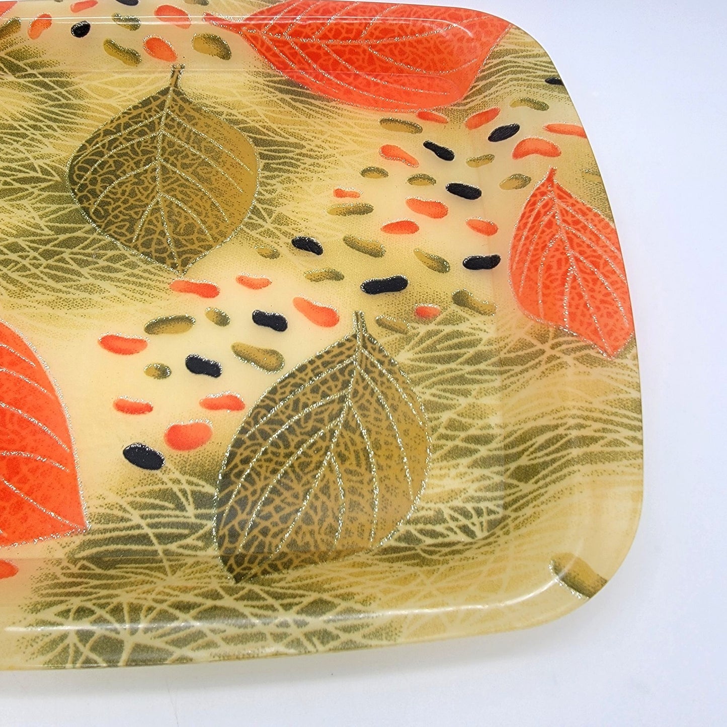 Vintage Fiberglass Serving Tray With Autumn Leaves